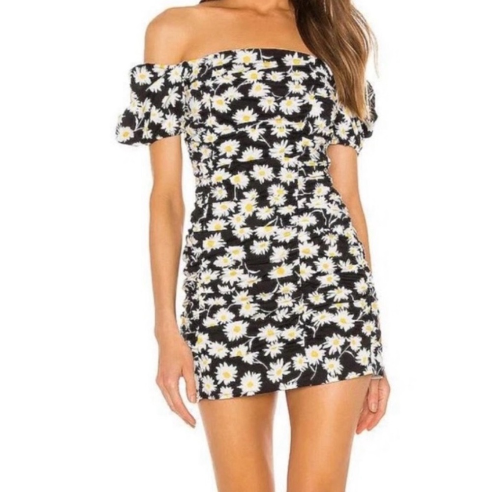 Superdown Black and White Off-Shoulder Bodycon Dress